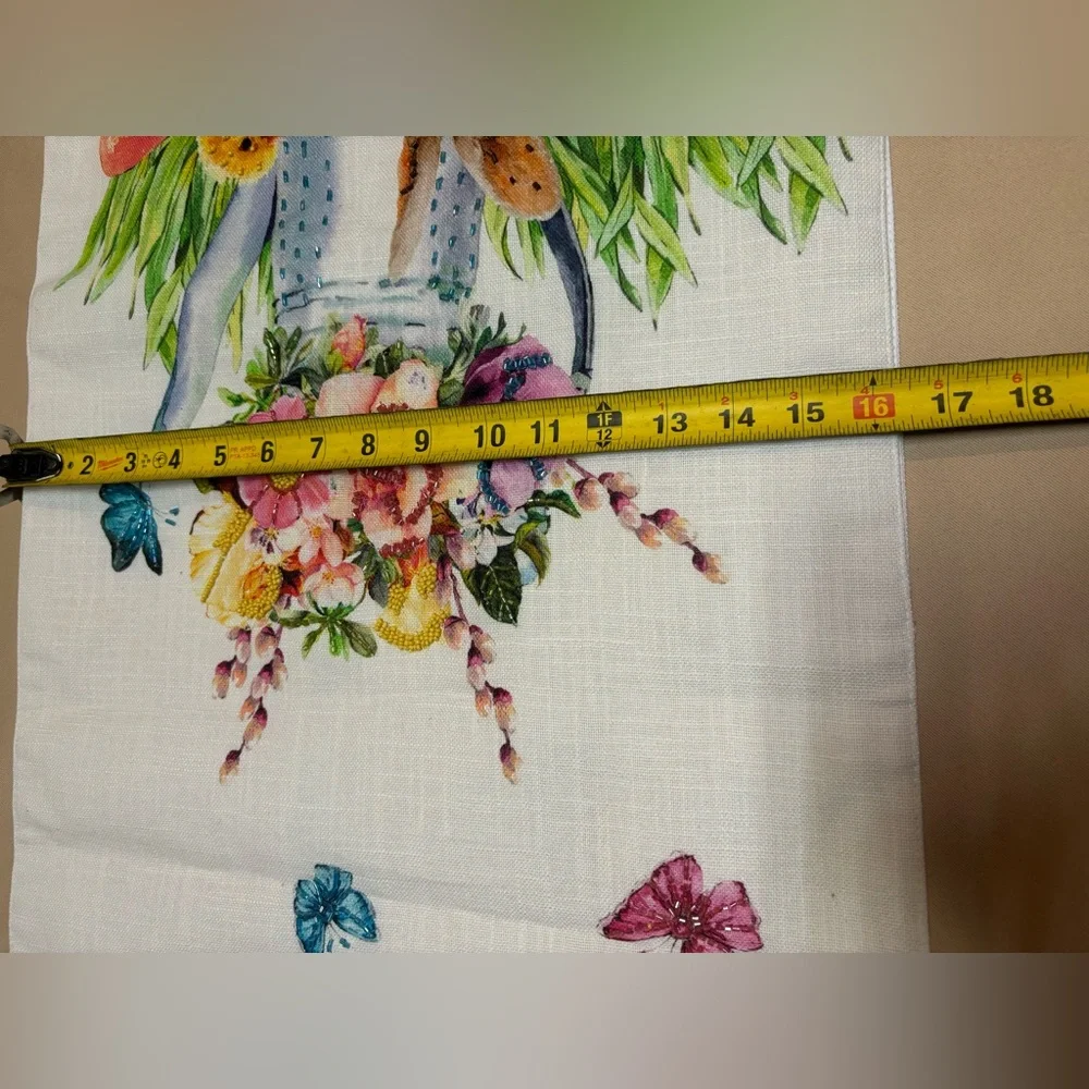 Bunny Tales Easter Beaded Table Runner White Bunny‎ Flowers Cotton